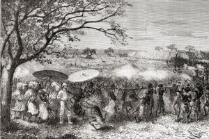A Congolese Tribe Accompany Explorer Pietro Paolo Savorgnan di Brazza and His Expedition to Their Village, from 